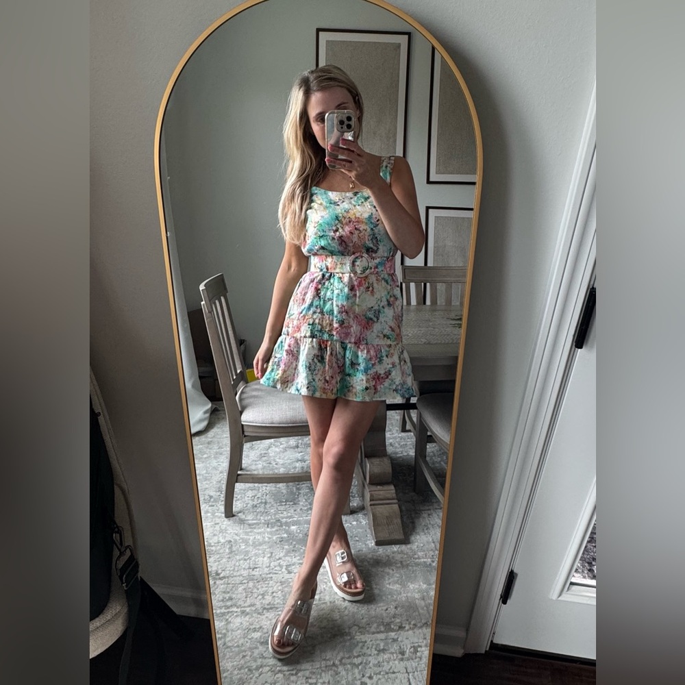 Pastel Floral Sleeveless Spring Summer Belted Dress - Picture 8 of 12
